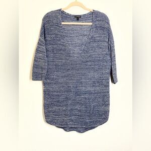 Express Blue Marl V-Neck Sweater Size Small Cotton Oversized